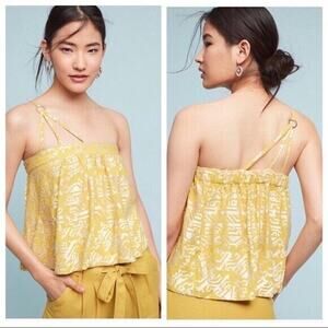 Anthropologie Floreat Women XS Anesu Top Yellow One Shoulder Embroidered NEW